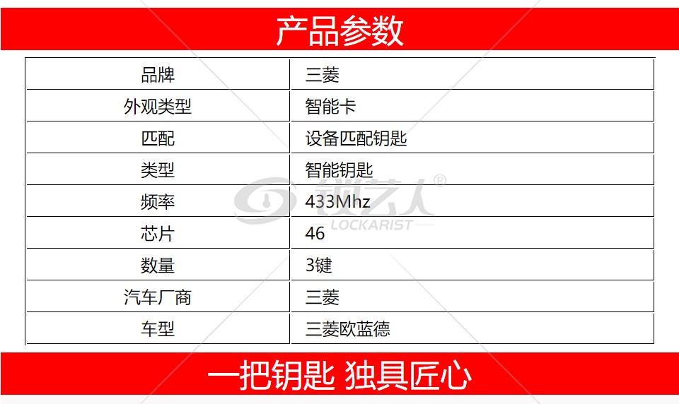 三菱欧蓝德智能卡-3键-433MHz-46芯片 欧蓝德智能卡