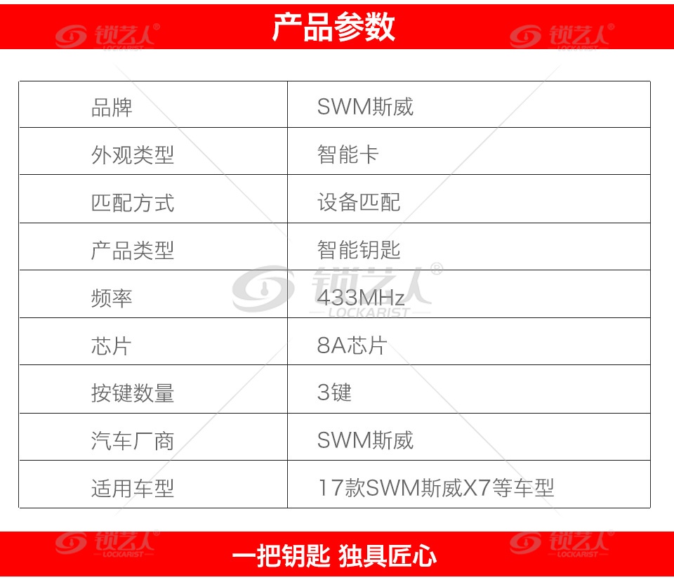 17款斯威X7智能卡-3键-433MHz-8A芯片